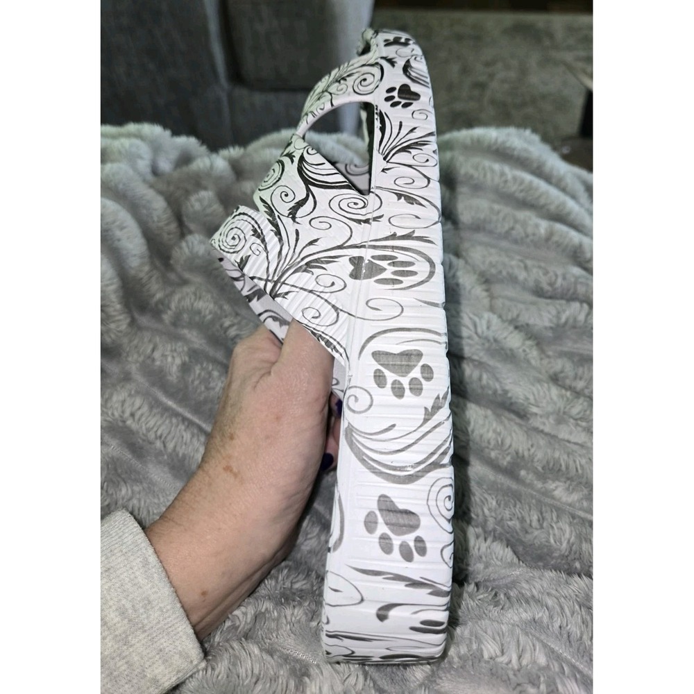 Celebration Paws Black Swirl Criss Cross Sandals EVA Slides Floral Paw Print 10 - Picture 4 of 7